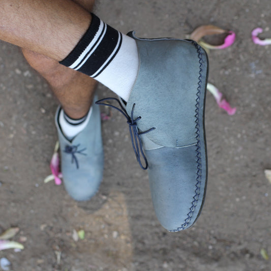Jeans Blue Desert Boot Clarks Alternative handmade footwear made in Egypt Camel Leather Hand-stitched