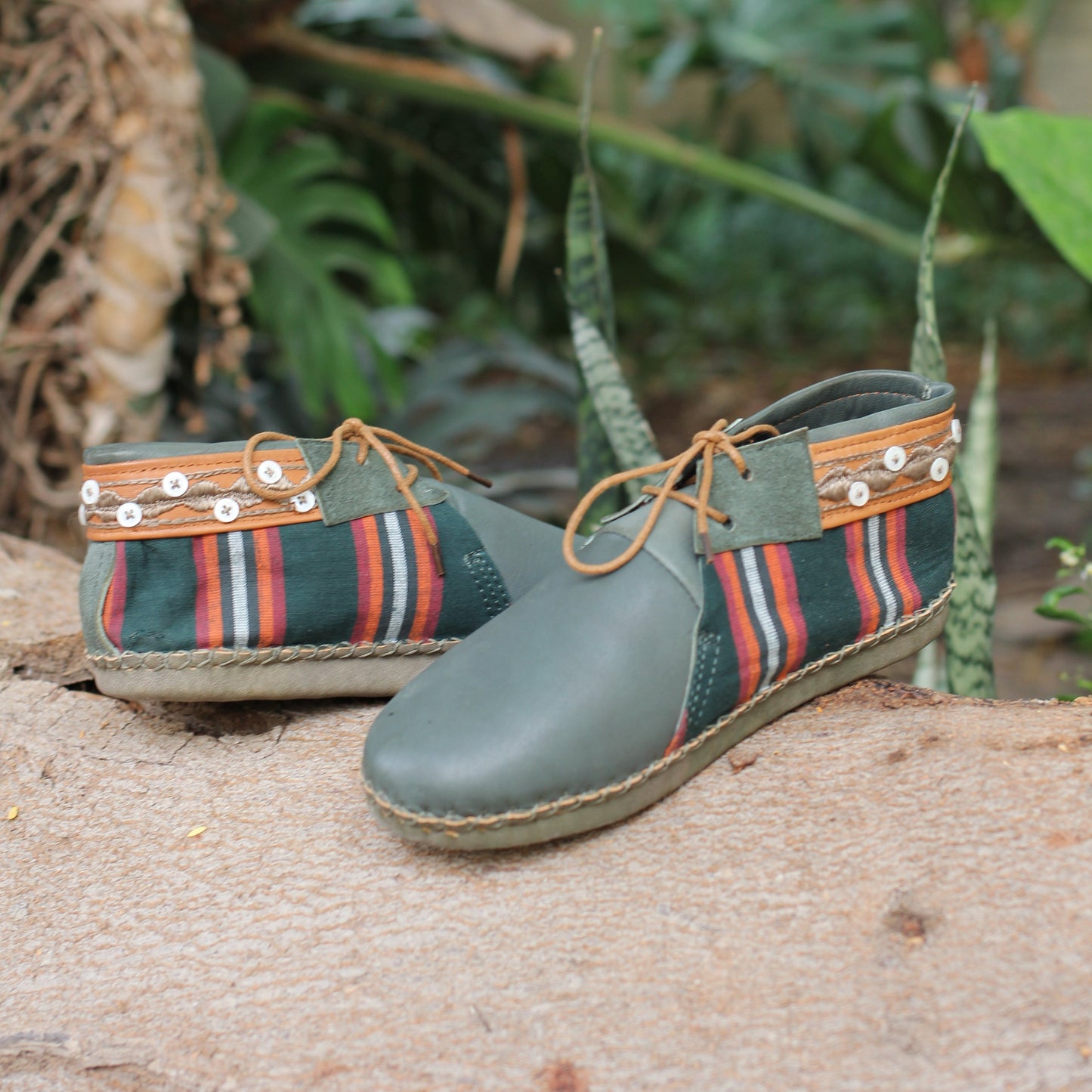 Green boot leather