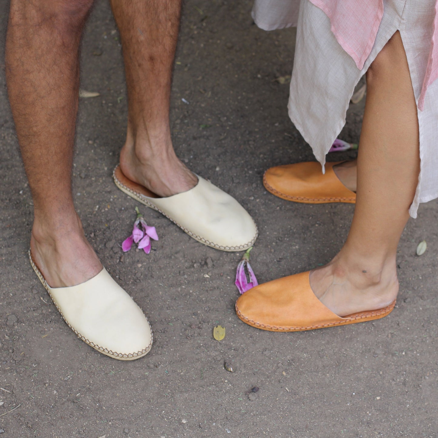 Classic Bulga camel leather handmade hand-stitched flats made in Egypt