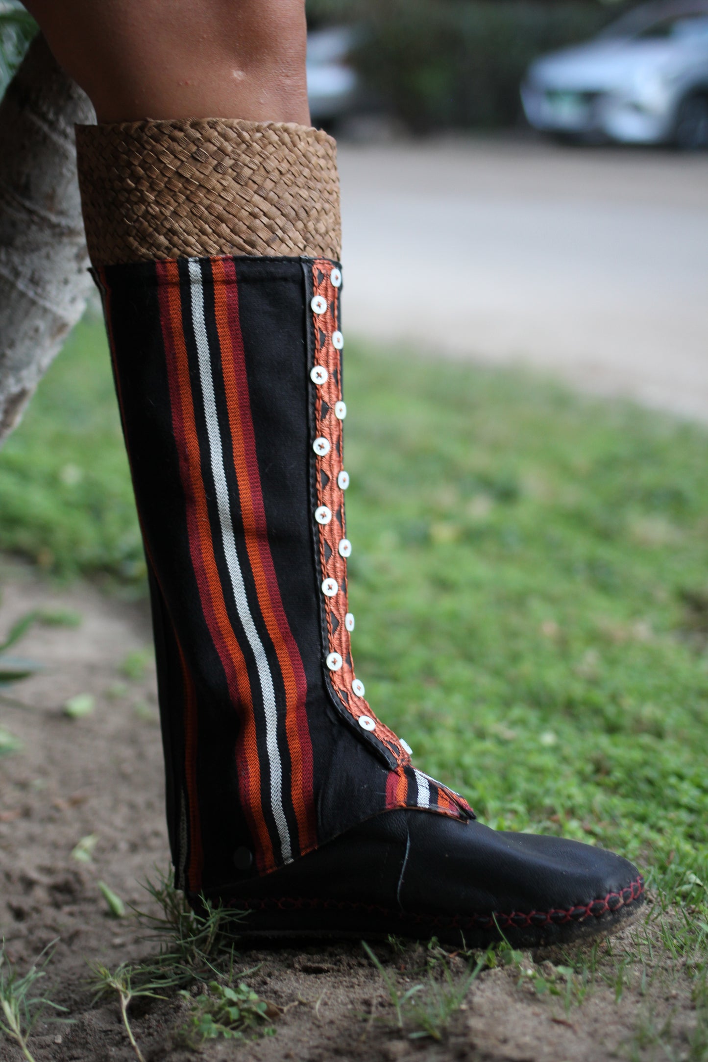 Amazigh Leather & Fabric Leg Warmers